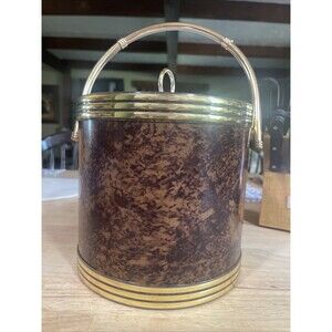 VTG Faux Burl and Gold Handle Ice Bucket for Barware, Kitchen, Granny Core, 70’s
